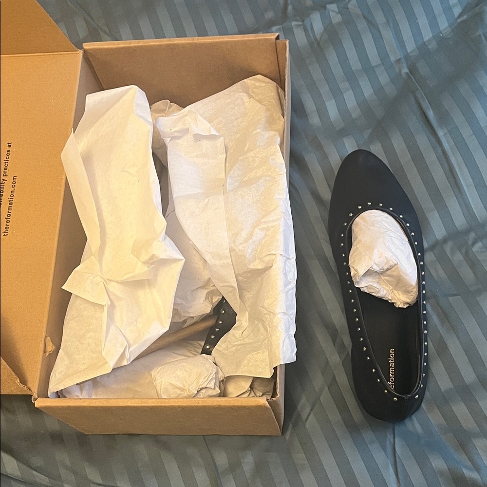 Reformation Black Flats with Silver Studs